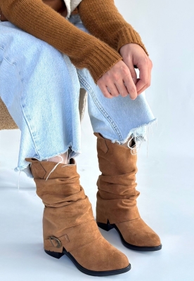 Canty Taba Süet Körüklü Topuklu Çizme