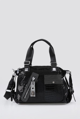 Merli Siyah Cilt Omuz Çantası