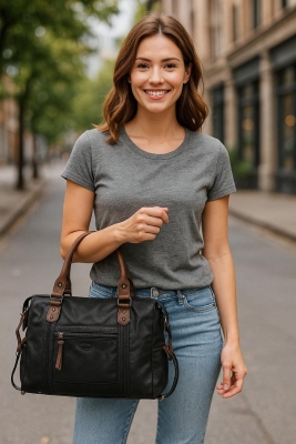 Muert Siyah Cilt Omuz Askılı El Çantası