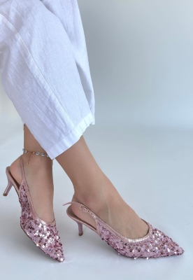 Suana Pudra Pullu Topuklu Ayakkabı