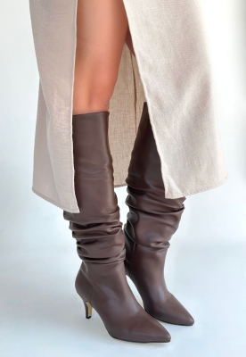 Zelya Kahverengi Cilt Topuklu Çizme