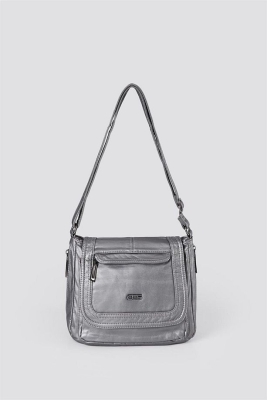 Ziwen Gri Cilt Omuz Çantası